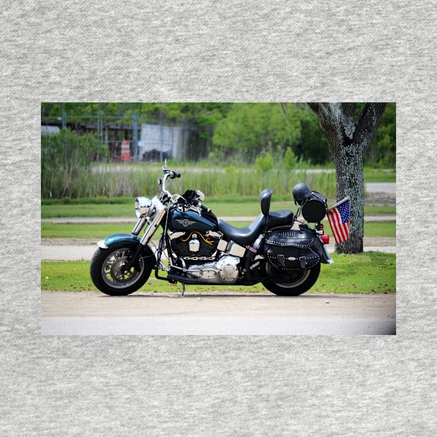 Motorcycle With American Flag by Cynthia48